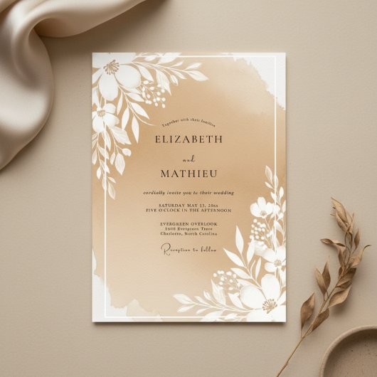 Beige Botanical Blossom Wedding Einladung