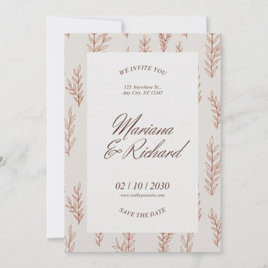 Beige Botanical Boho Wedding Invitation Einladung (Vorderseite)