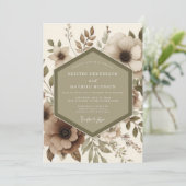 Beige Botanical Romance Wedding Einladung (Stehend Vorderseite)