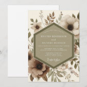 Beige Botanical Romance Wedding Einladung (Vorne/Hinten)