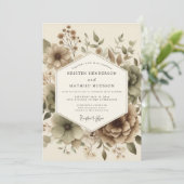 Beige Botanische Herbsthochzeit Einladung (Stehend Vorderseite)