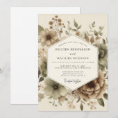 Beige Botanische Herbsthochzeit Einladung (Vorne/Hinten)