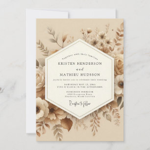 Beige Botanische Romantische Hochzeit Einladung