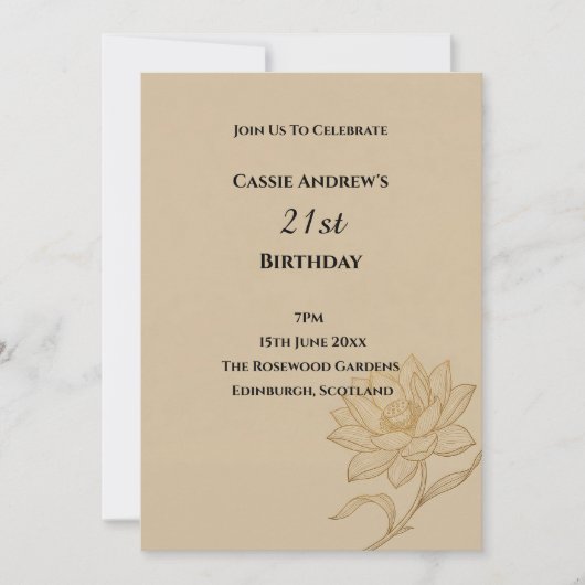 Beige Botanischer Meilenstein-Geburtstag Einladung (Vorderseite)