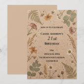 Beige Botanischer Meilenstein-Geburtstag Einladung (Vorne/Hinten)