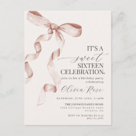 Beige Bow 16 . Geburtstag Geburtstagsparty Einladu Postkarte