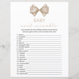 Beige Bow Baby Dusche Word Scramble