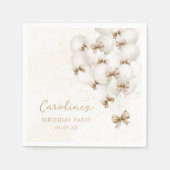 Beige Bow Balloons Birthday Napkins Serviette (Vorderseite)