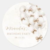 Beige Bow Balloons Geburtstagsticker Runder Aufkleber (Vorderseite)
