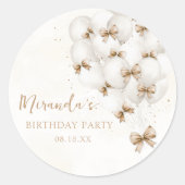 Beige Bow Balloons Geburtstagsticker Runder Aufkleber (Vorderseite)