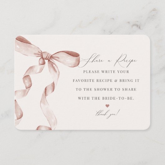 Beige Bow binden den Knoten ein Rezept einfügen Begleitkarte (Vorderseite)