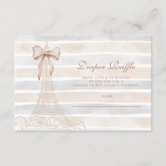 Beige Bow Bonjour Bebe Baby Showdiapper Raffle Begleitkarte (Vorderseite)