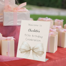 Beige Bow Creme Geburtstagsgeschenk Sockelschild