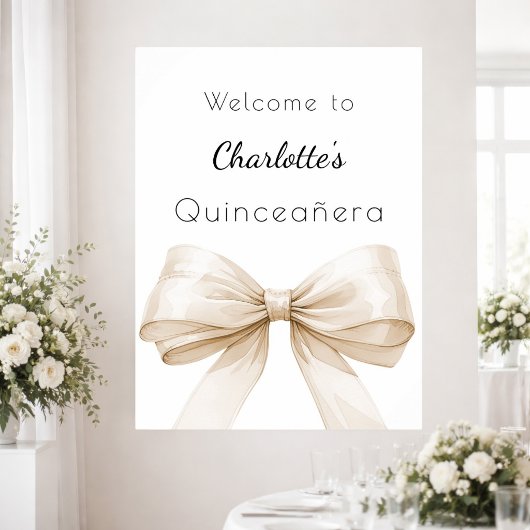 Beige Bow Creme Quinceanera Empfang Poster