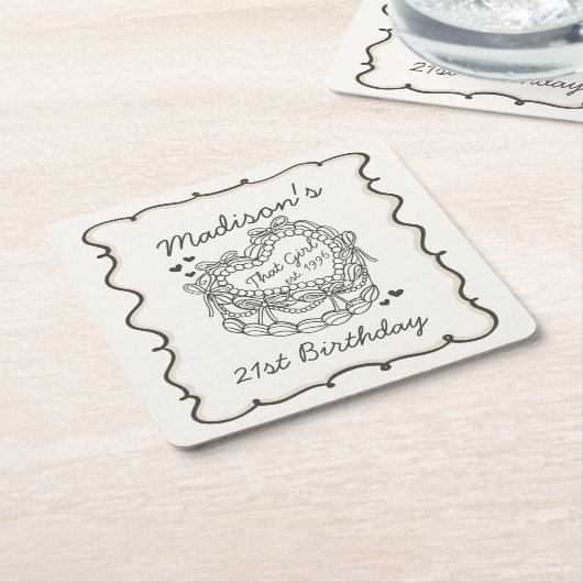 Beige Bow das Mädchen Herz Coquette Cake Geburtsta Rechteckiger Pappuntersetzer (angewinkelt)