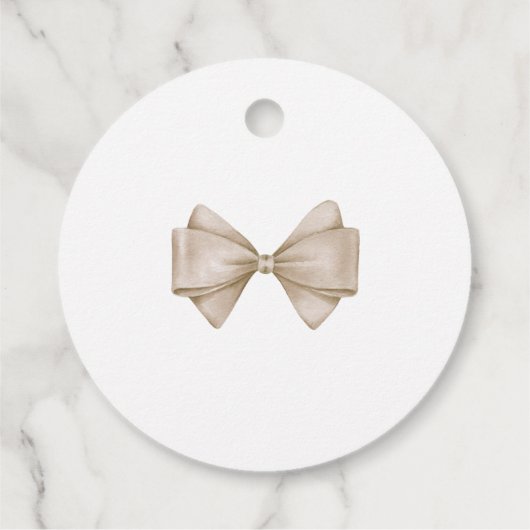 Beige Bow Modern Boho Babydusche Geschenkanhänger (Rückseite)