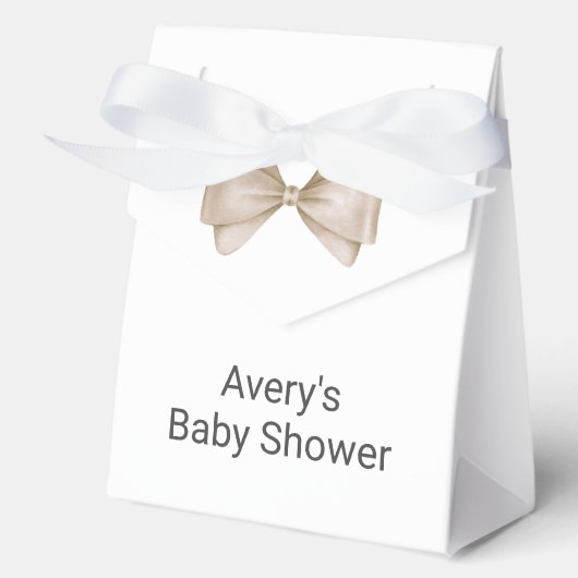 Beige Bow Modern Boho Babydusche Geschenkschachtel (Vorderseite)