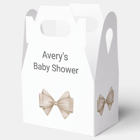 Beige Bow Modern Boho Babydusche Geschenkschachtel (Geöffnet)