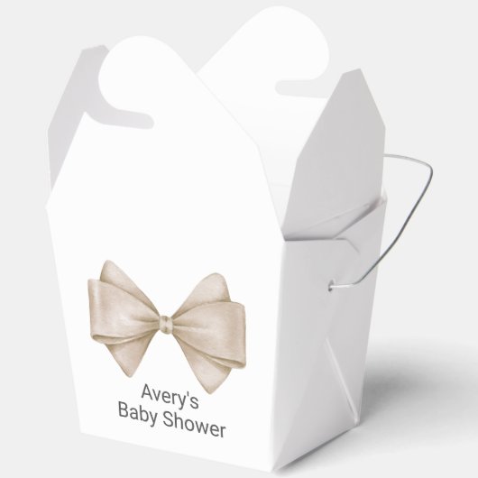Beige Bow Modern Boho Babydusche Geschenkschachtel (Offen)