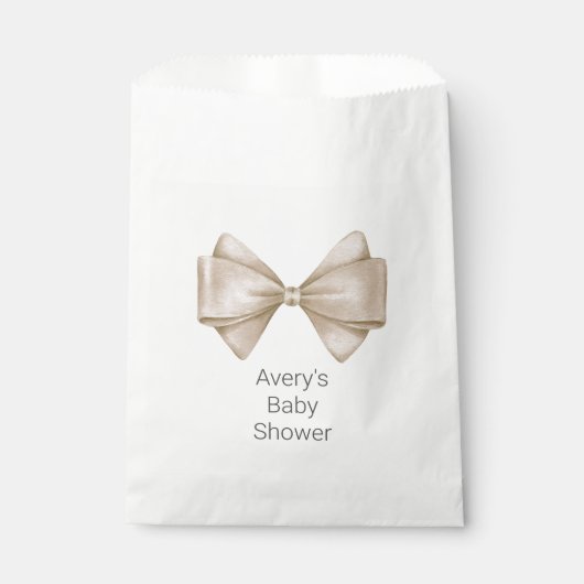 Beige Bow Modern Boho Babydusche Geschenktütchen (Vorderseite)