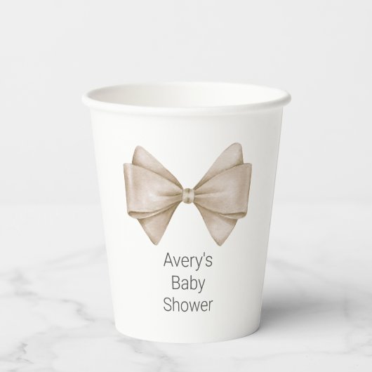 Beige Bow Modern Boho Babydusche Pappbecher (Rückseite)