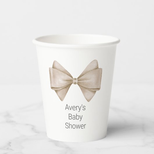 Beige Bow Modern Boho Babydusche Pappbecher (Vorderseite)
