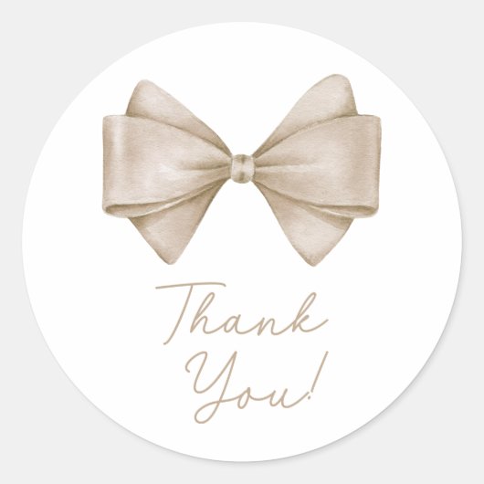 Beige Bow Modern Boho Babydusche Runder Aufkleber (Vorderseite)
