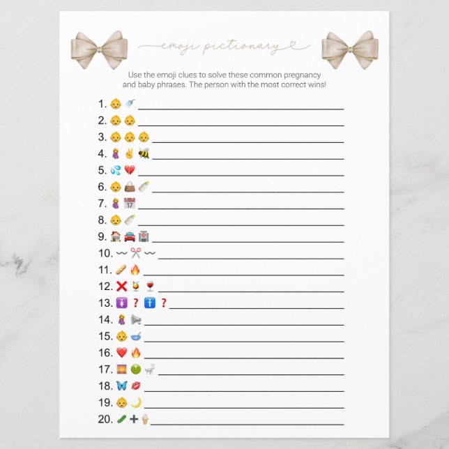 Beige Bow Modern Emoji Baby Showspiel (Vorderseite)