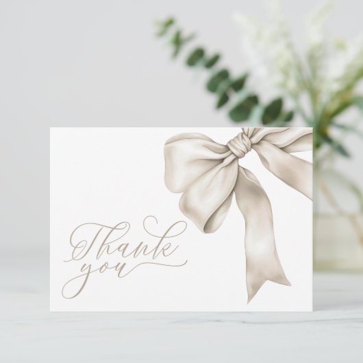 Beige Bow Neutral Baby Dusche Danke Karte (Stehend Vorderseite)