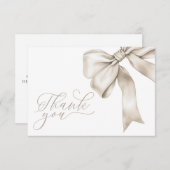 Beige Bow Neutral Baby Dusche Danke Karte (Vorne/Hinten)