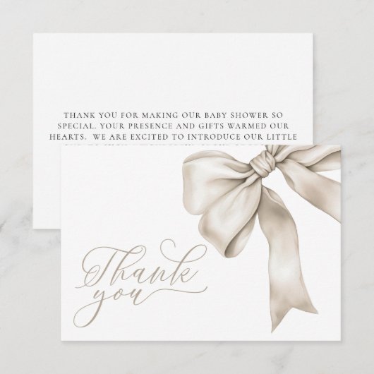 Beige Bow Neutral Baby Dusche Danke Karte (Vorne/Hinten)