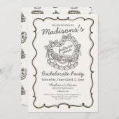 Beige Bow Retro Heart Coquette Cake Bachelorette Einladung (Vorne/Hinten)
