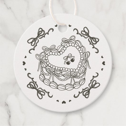 Beige Bow Retro Heart Coquette Cake Bachelorette Geschenkanhänger (Vorderseite)