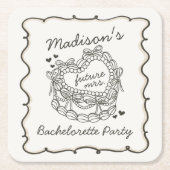 Beige Bow Retro Heart Coquette Cake Bachelorette Rechteckiger Pappuntersetzer (Vorderseite)