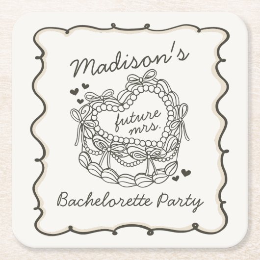 Beige Bow Retro Heart Coquette Cake Bachelorette Rechteckiger Pappuntersetzer (Vorderseite)