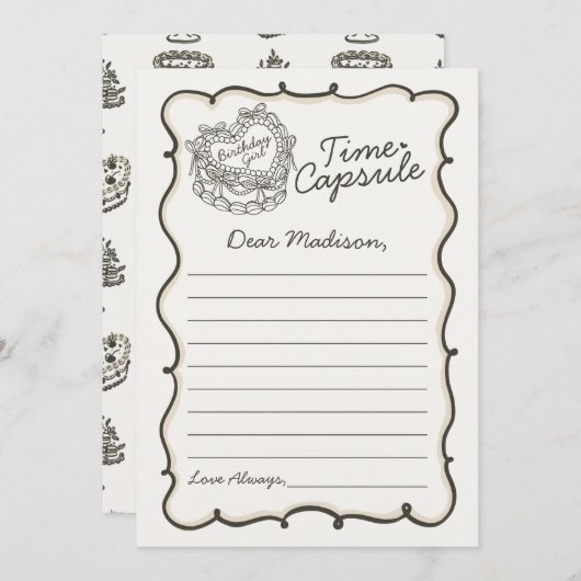 Beige Bow Retro Heart Coquette Cake Time Kapsel Einladung (Vorne/Hinten)