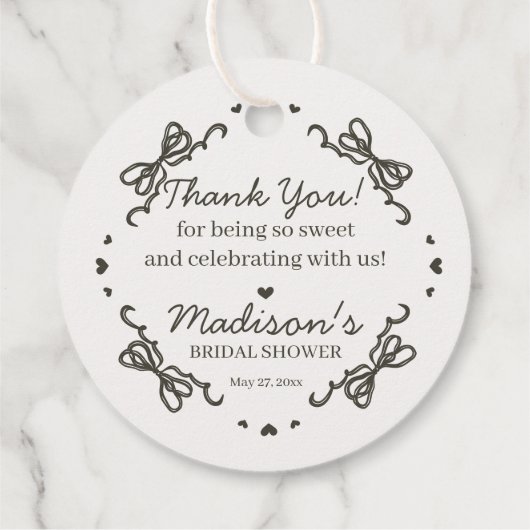 Beige Bow Retro Herz Coquette Brautparty Geschenkanhänger (Rückseite)