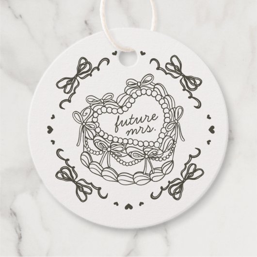 Beige Bow Retro Herz Coquette Brautparty Geschenkanhänger (Vorderseite)