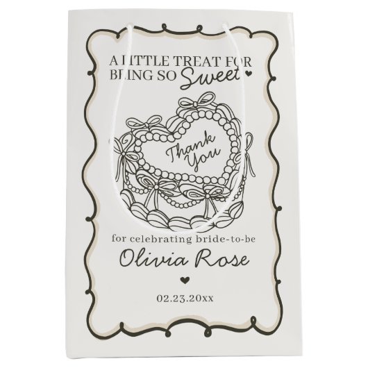 Beige Bow Retro Herz Coquette Brautparty Mittlere Geschenktüte (Vorderseite)