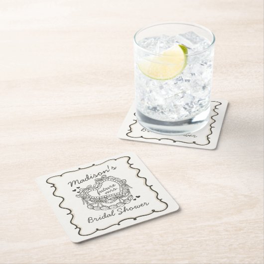 Beige Bow Retro Herz Coquette Brautparty Rechteckiger Pappuntersetzer (Vor Ort)