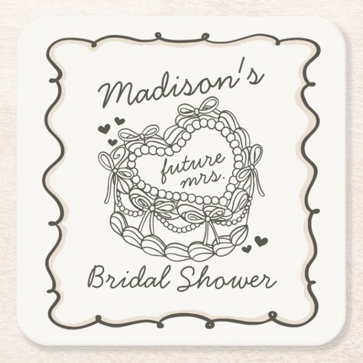 Beige Bow Retro Herz Coquette Brautparty Rechteckiger Pappuntersetzer (Vorderseite)