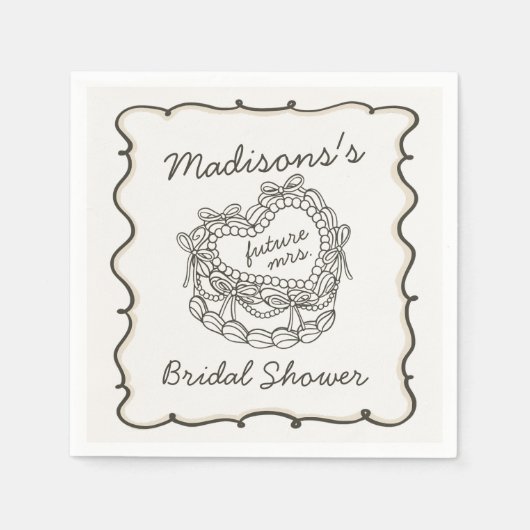 Beige Bow Retro Herz Coquette Brautparty Serviette (Vorderseite)