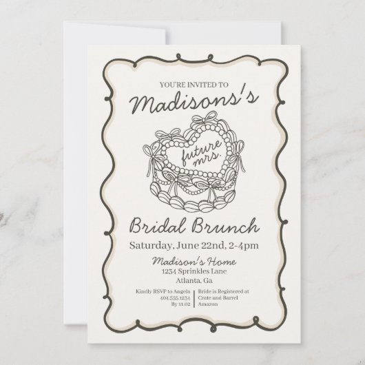 Beige Bow Retro Herz Coquette Cake Bridal Brunch Einladung (Vorderseite)