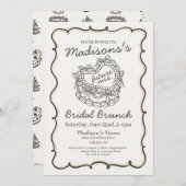 Beige Bow Retro Herz Coquette Cake Bridal Brunch Einladung (Vorne/Hinten)