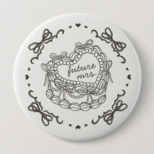 Beige Bow Retro Herz Coquette Cake Bridal Showe Button (Vorderseite)