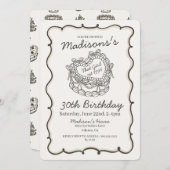 Beige Bow Retro Herz Coquette Cake Geburtstag Einladung (Vorne/Hinten)