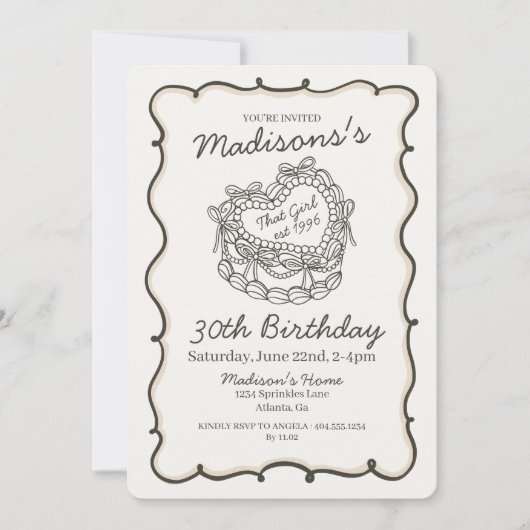 Beige Bow Retro Herz Coquette Cake Geburtstag Einladung (Vorderseite)