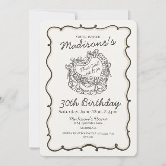 Beige Bow Retro Herz Coquette Cake Geburtstag Einladung