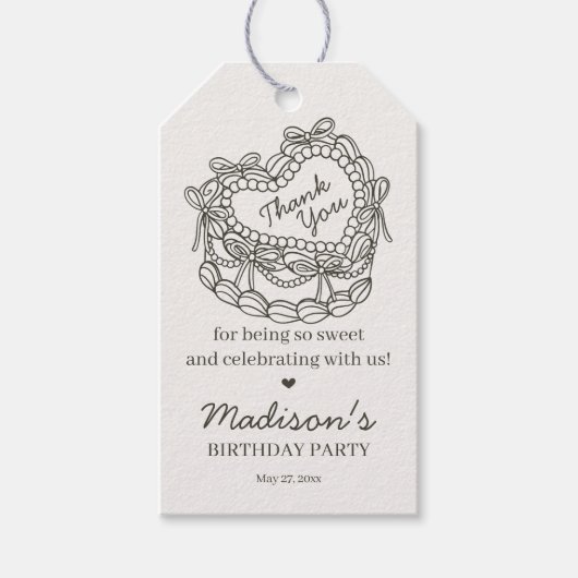 Beige Bow Retro Herz Coquette Cake Geburtstag Geschenkanhänger (Vorderseite)