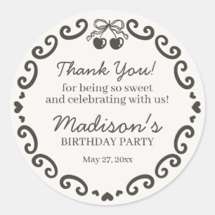 Beige Bow Retro Herz Coquette Cake Geburtstag Runder Aufkleber